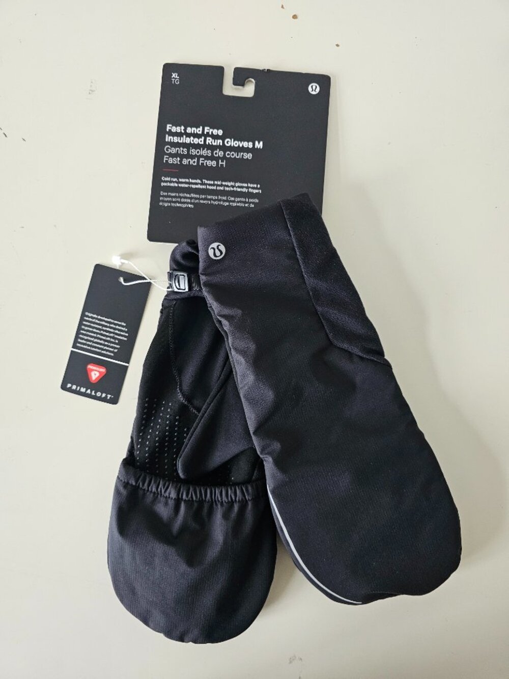 NWT LULULEMON Black F&F PrimaLoft Insulated Run Mitten Gloves Men's XL